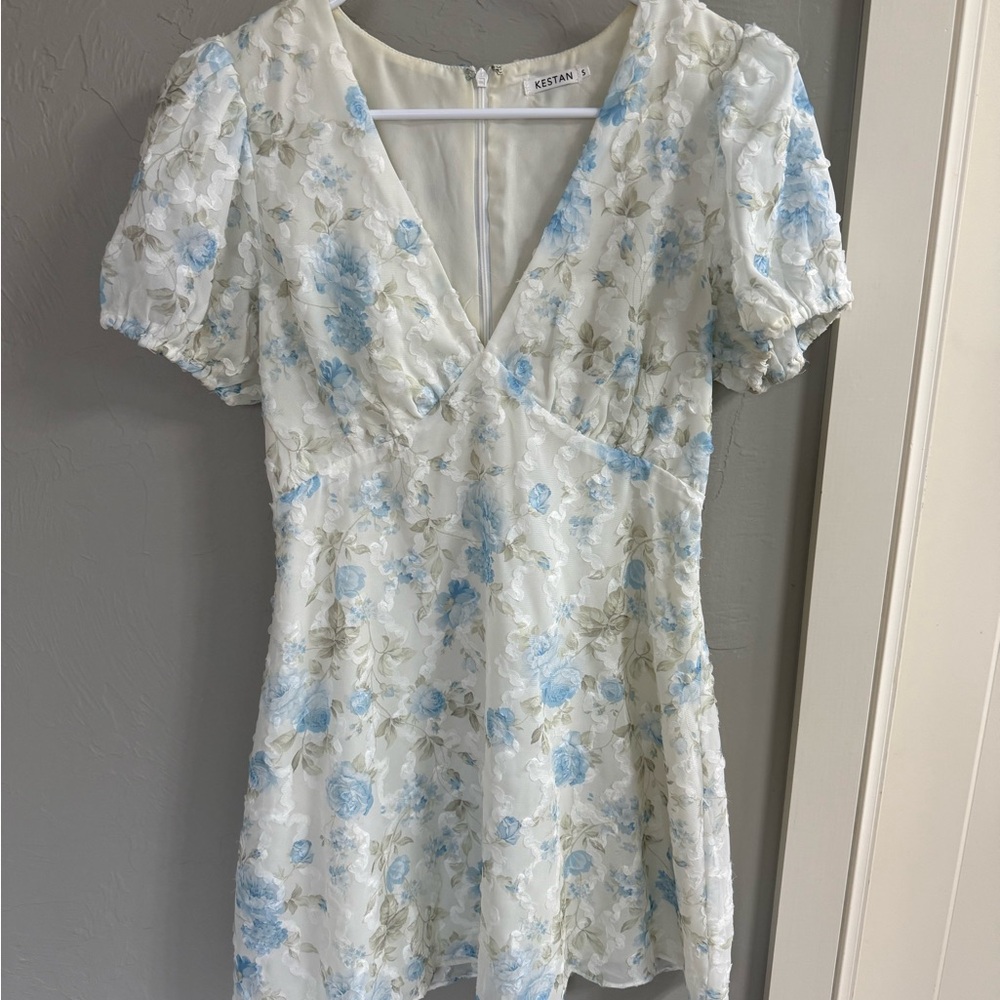 Floral V-Neck Dress with Puff Sleeves